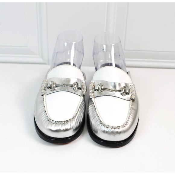 G.H. Bass Weejuns Lianna Mules Silver & White Leather Slides 7.5M US NEW - Picture 2 of 8